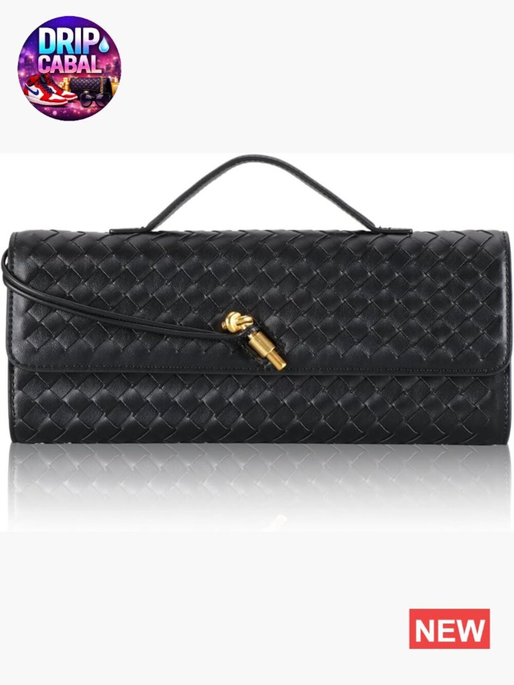 Pu Leather Woven Clutch Purse with Metal Turn Lock for Women